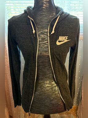 Nike Women's Charcoal Zip Hoodie with White Logo